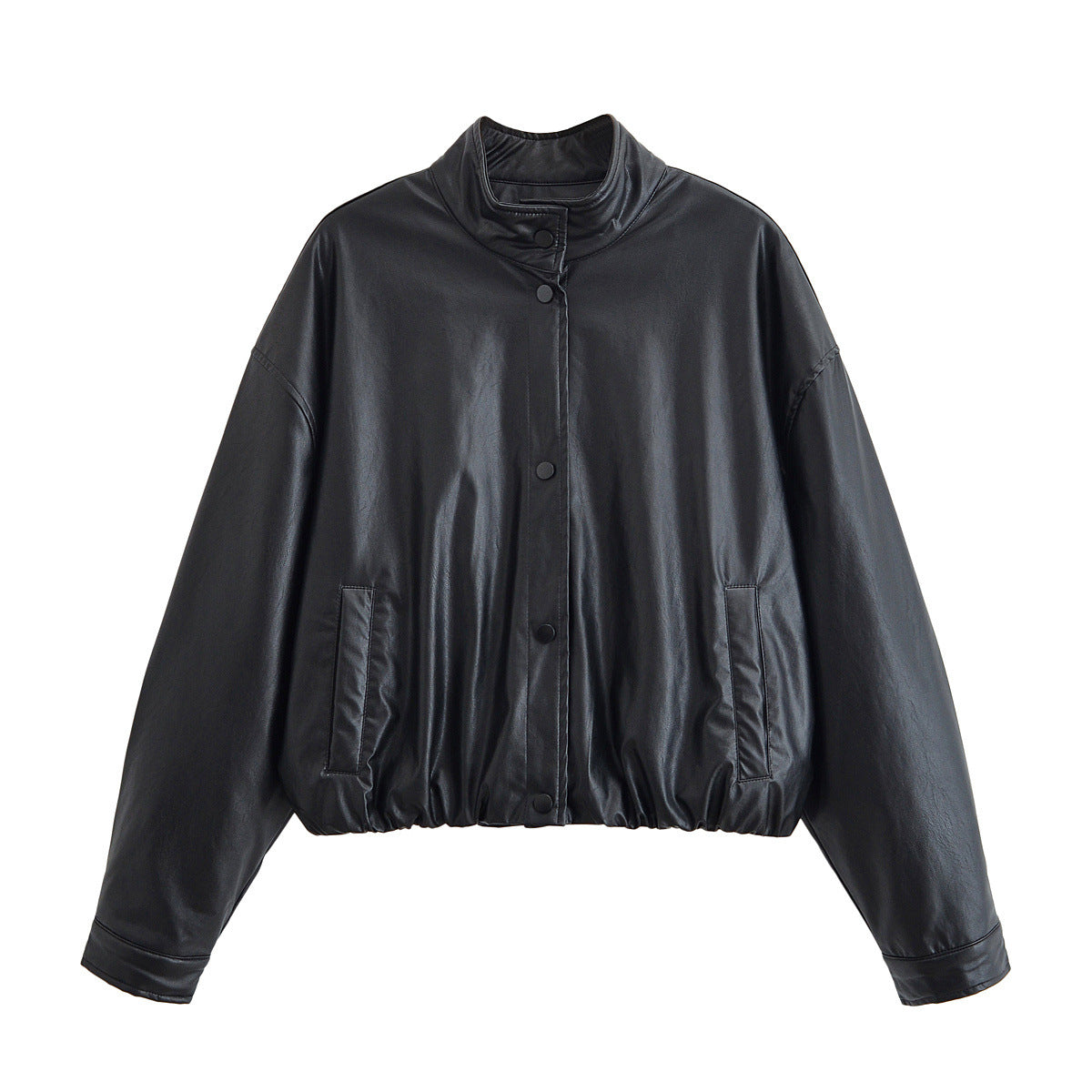 Street black stand up collar jacket women's clothing