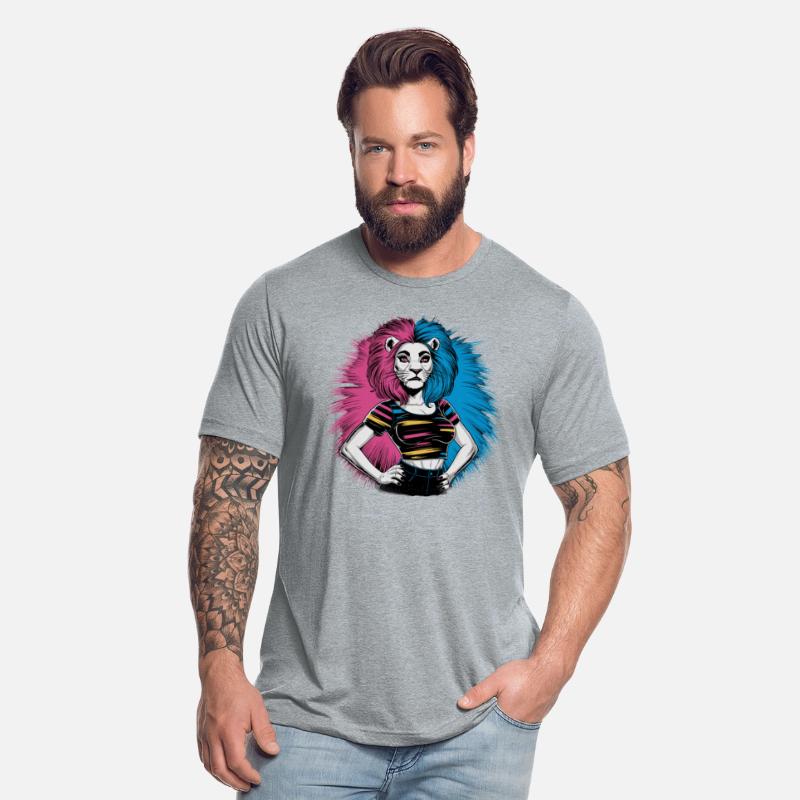 Punk Lion with pink and blue hair retro style for