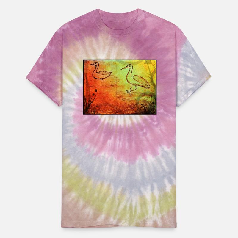 The duck and the crane on a rainy day