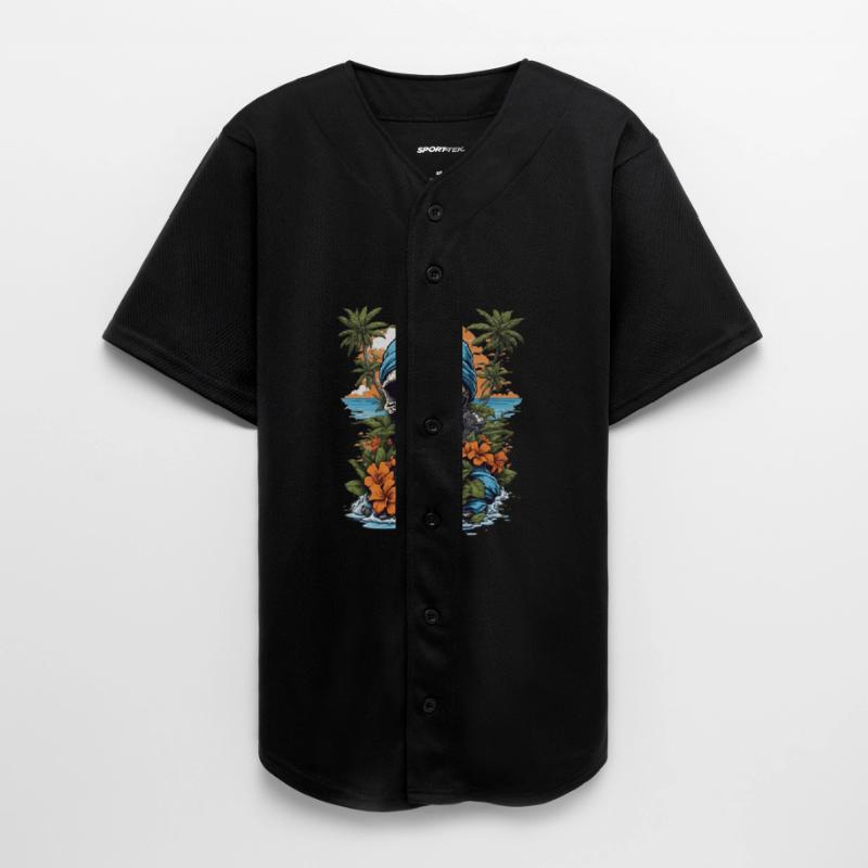 Tropical Cartoon Skull With Flowers