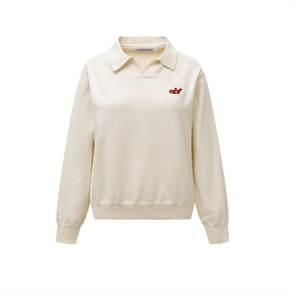 Knitted Sweater with Tie for Women Loose Casual Long Sleeve Collar Sweater