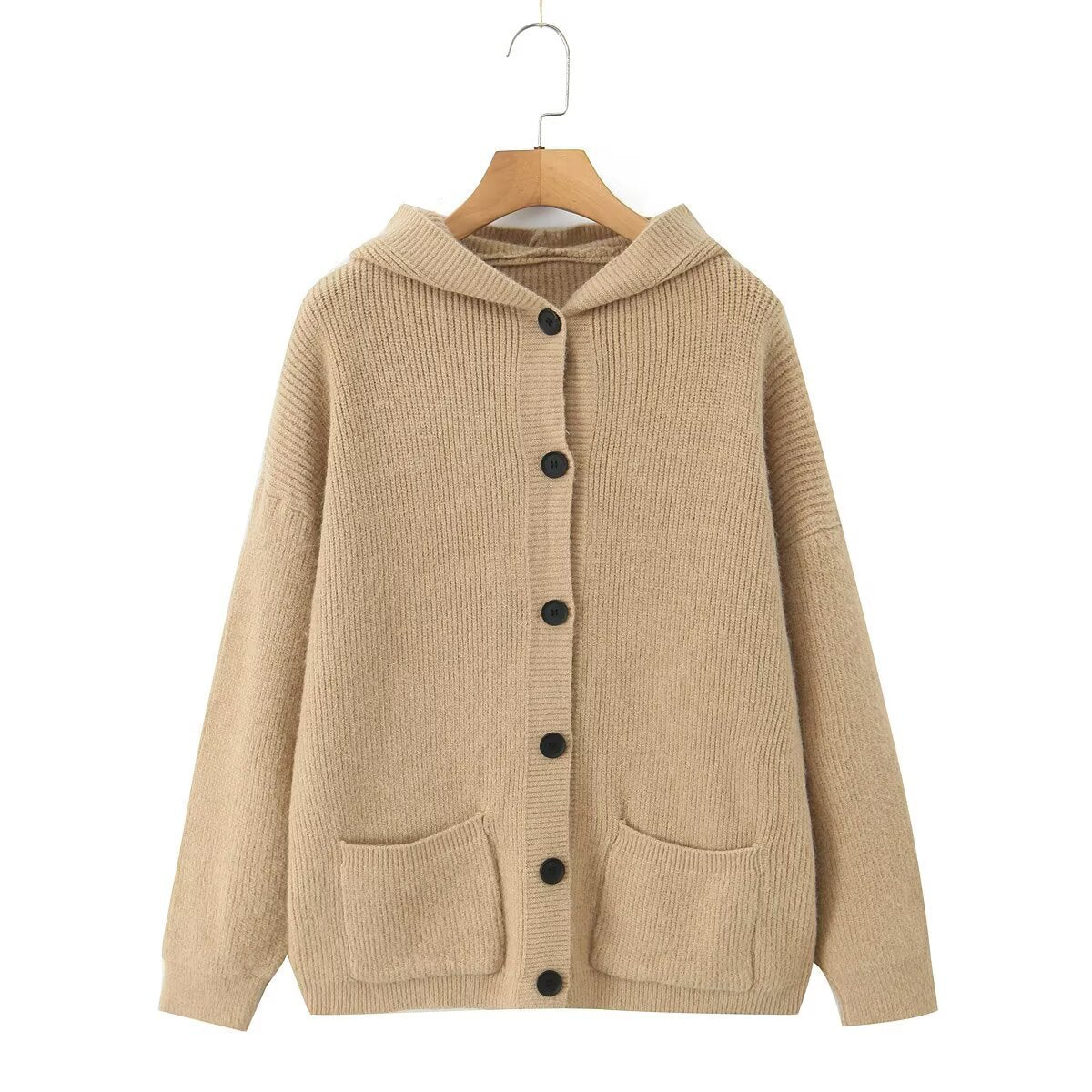 Retro lazy style thick hooded cardigan sweater jacket