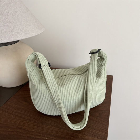 Romantic Large Capacity Crescent Bag Japanese Style Casual Trendy Sweet Solid Color Corduroy Minimalist Shoulder Bag