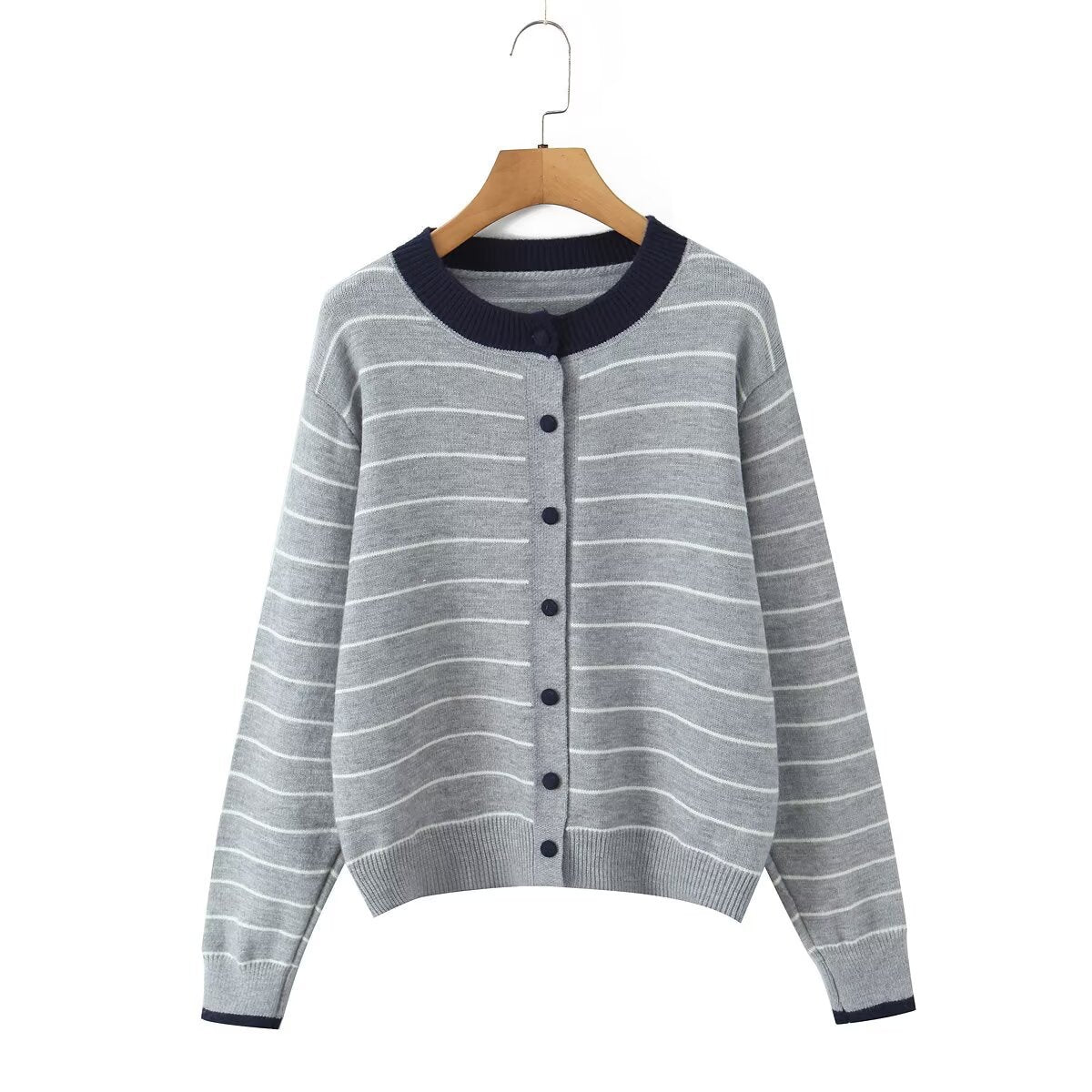 Versatile striped knitted sweater cardigan jacket
