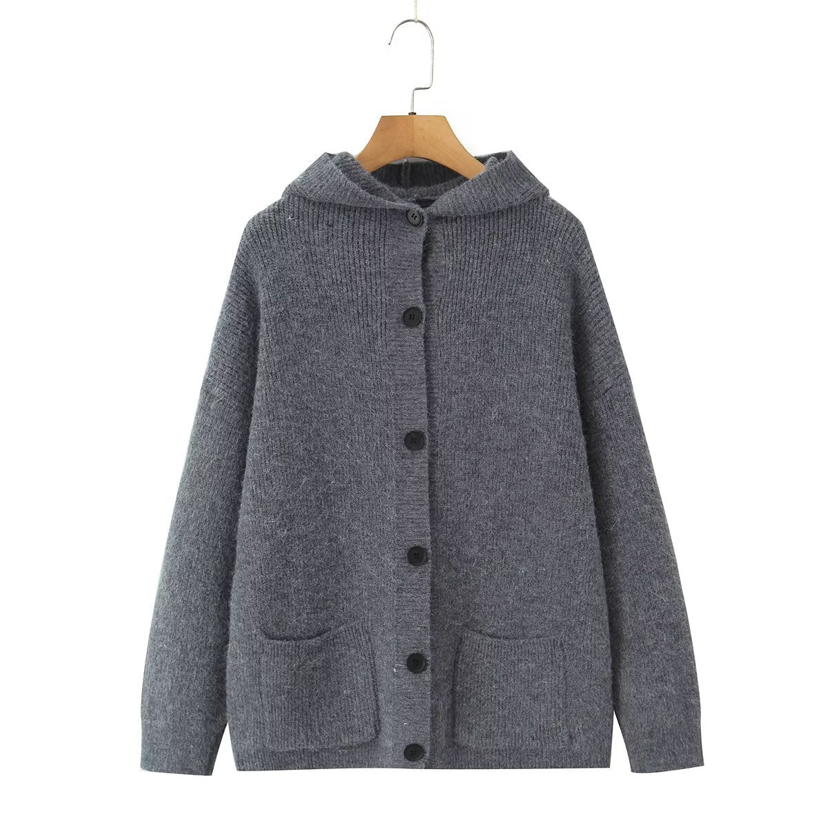 Retro lazy style thick hooded cardigan sweater jacket
