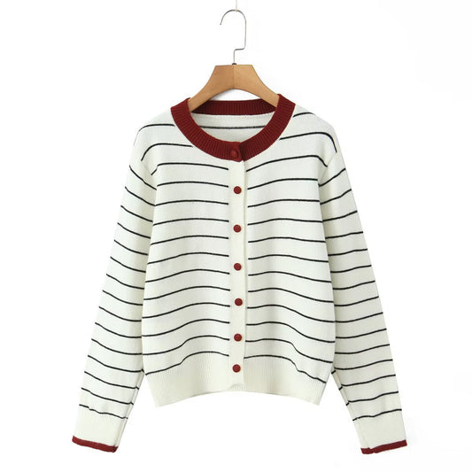 Versatile striped knitted sweater cardigan jacket