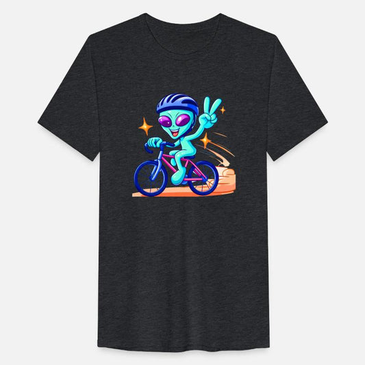 Alien rider on road bike in stars