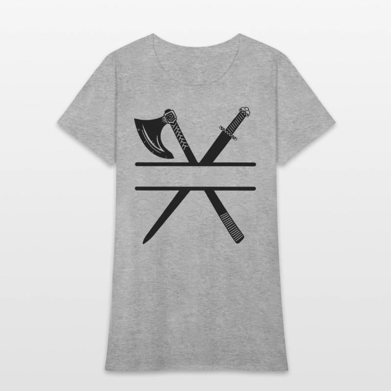 Ax and sword of knight or viking crossed