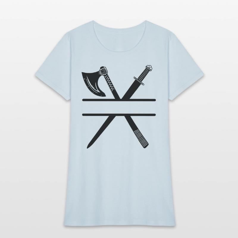 Ax and sword of knight or viking crossed