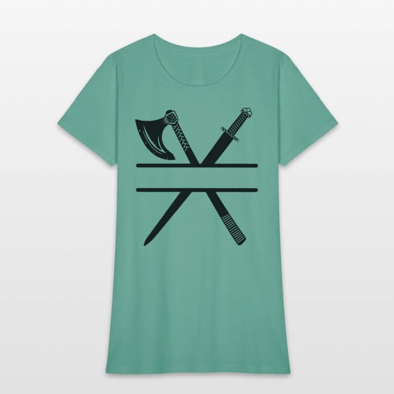 Ax and sword of knight or viking crossed