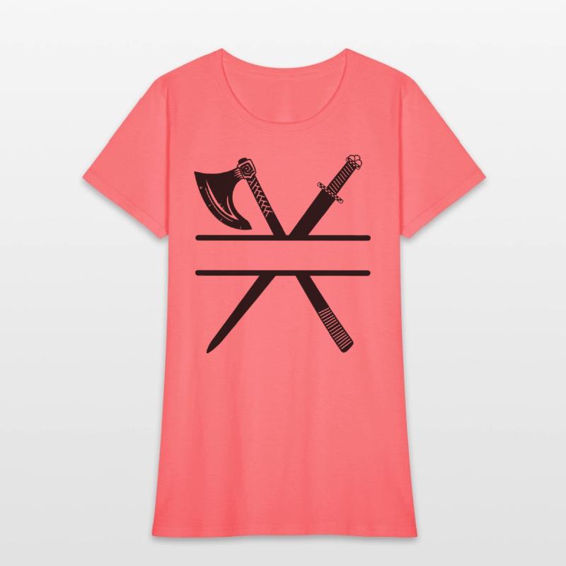 Ax and sword of knight or viking crossed