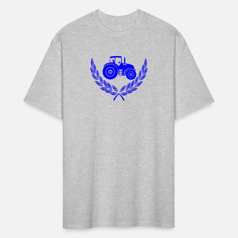 Blue logo tractor in laurel wreath