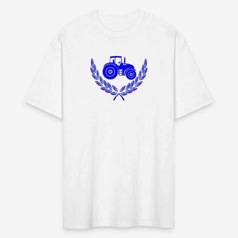 Blue logo tractor in laurel wreath