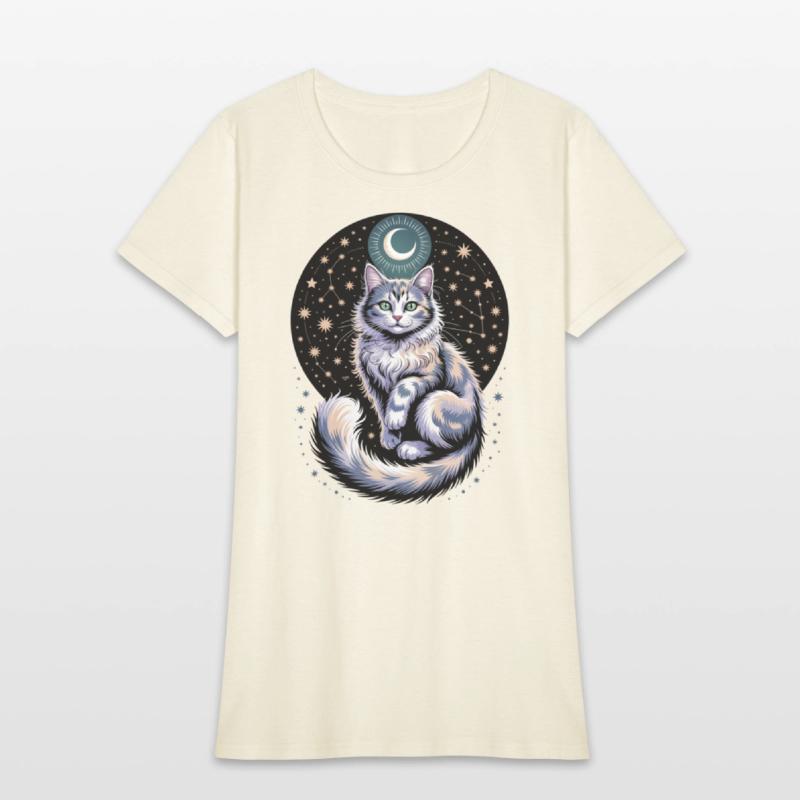 Celestial Cat with Stars and Moon