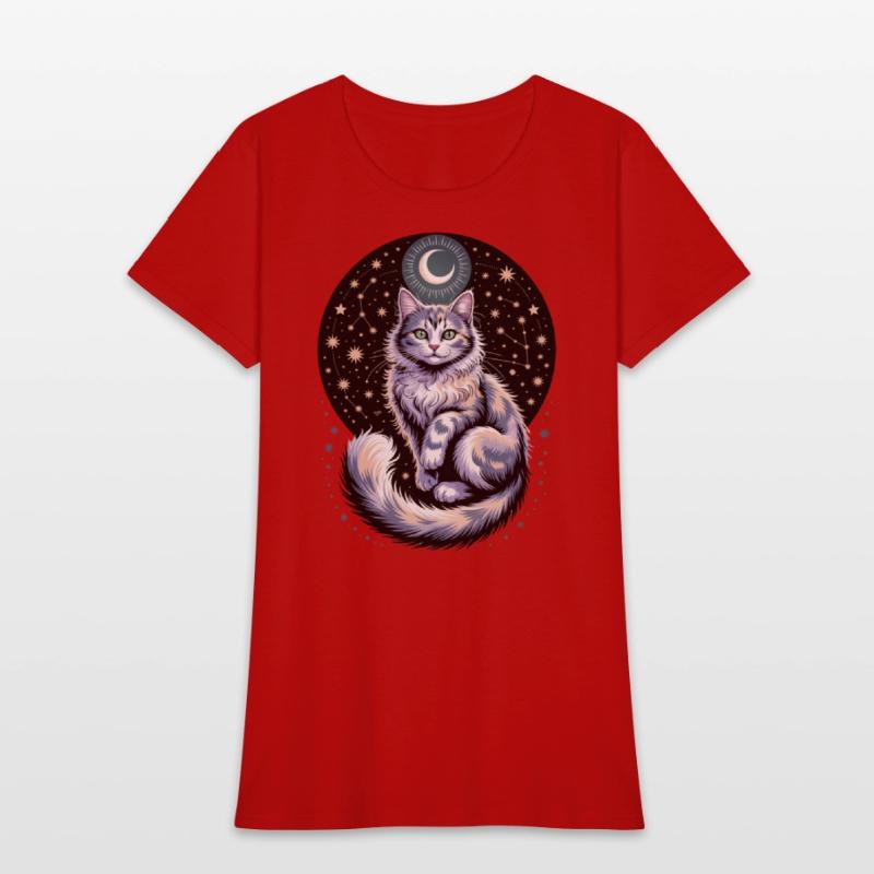 Celestial Cat with Stars and Moon