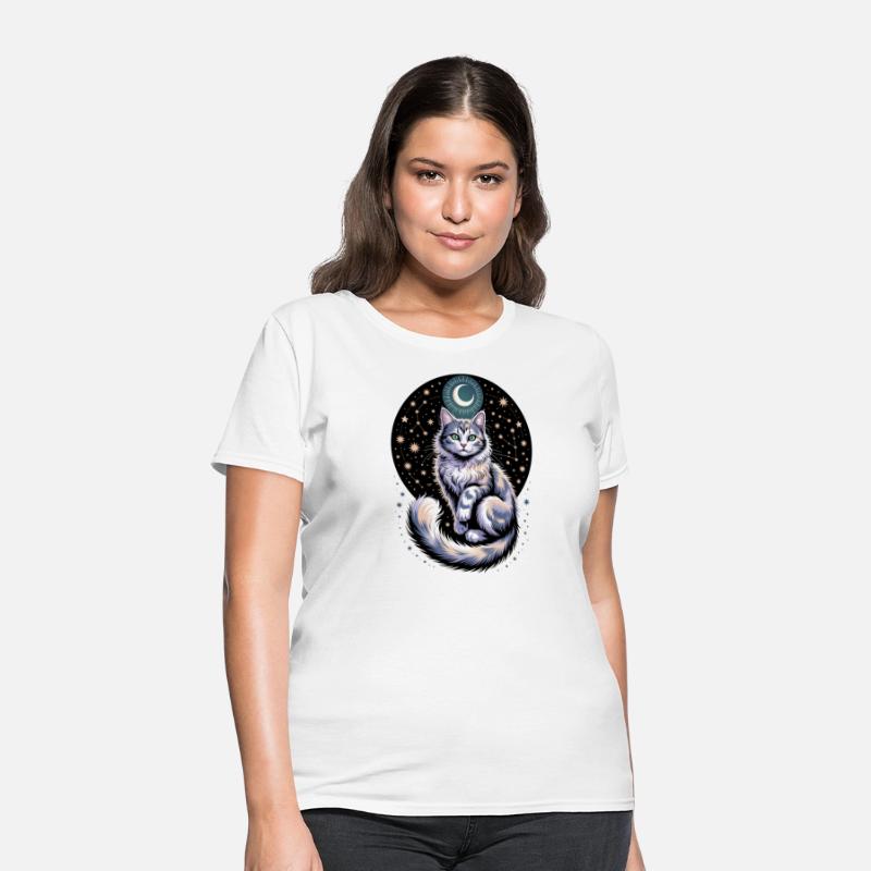 Celestial Cat with Stars and Moon