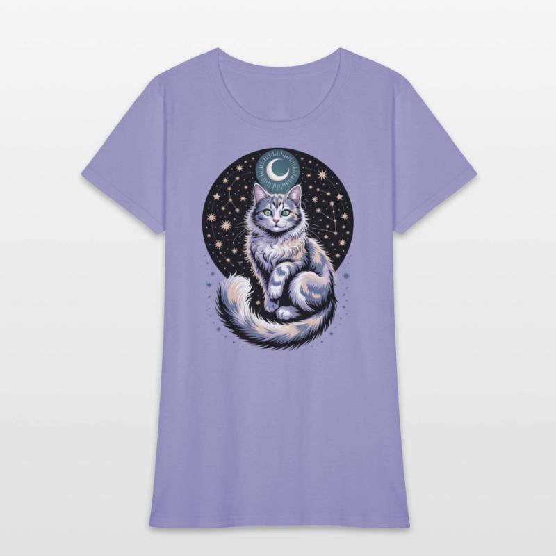 Celestial Cat with Stars and Moon