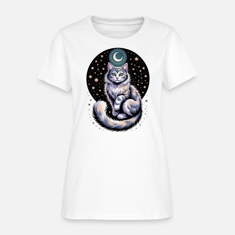Celestial Cat with Stars and Moon