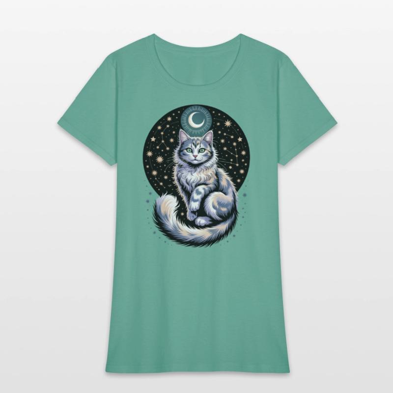 Celestial Cat with Stars and Moon