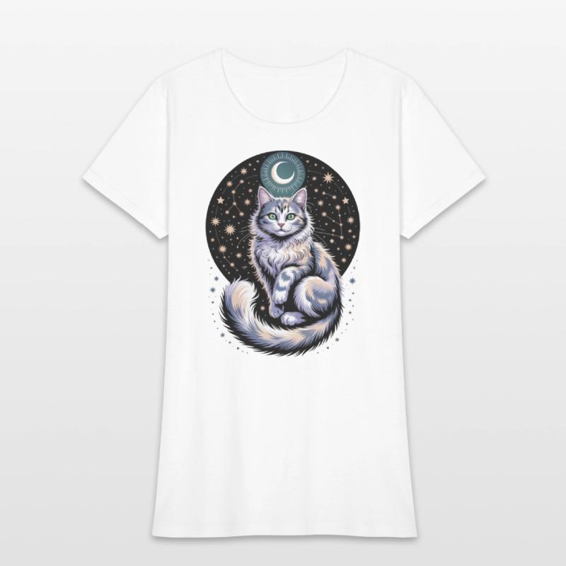 Celestial Cat with Stars and Moon