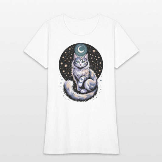Celestial Cat with Stars and Moon