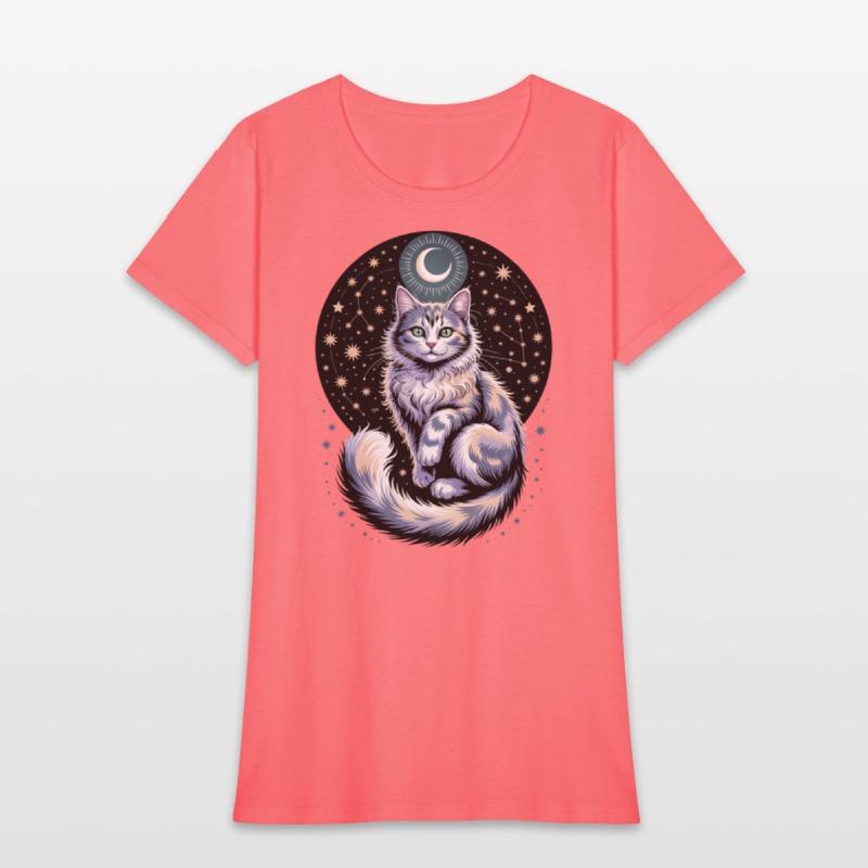 Celestial Cat with Stars and Moon
