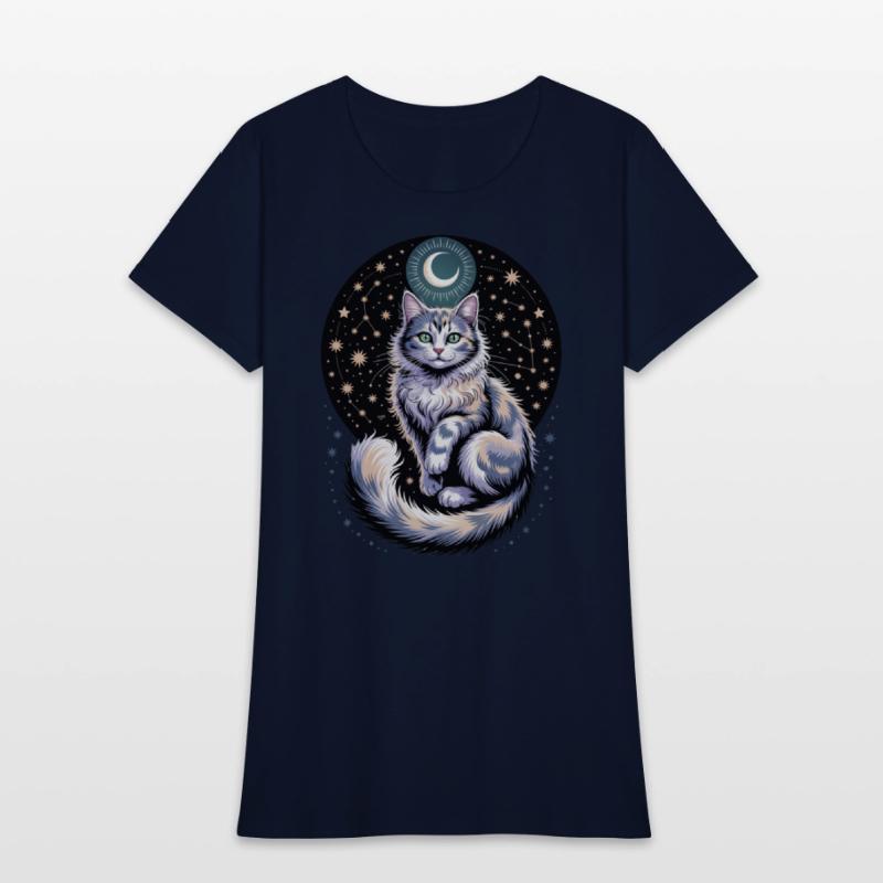Celestial Cat with Stars and Moon