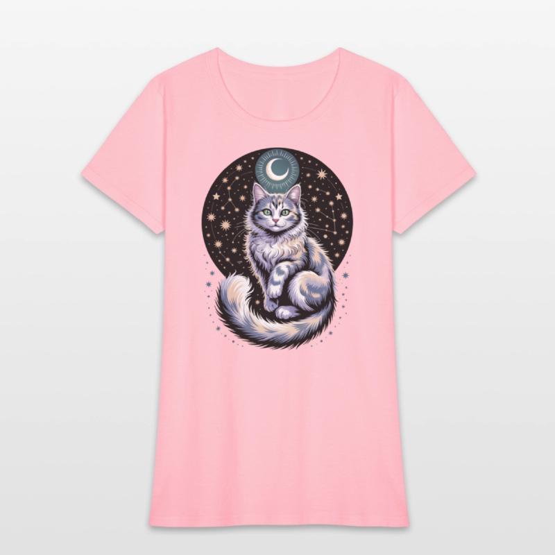 Celestial Cat with Stars and Moon