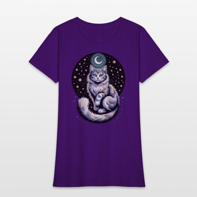 Celestial Cat with Stars and Moon