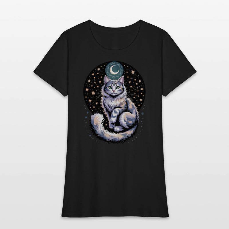 Celestial Cat with Stars and Moon