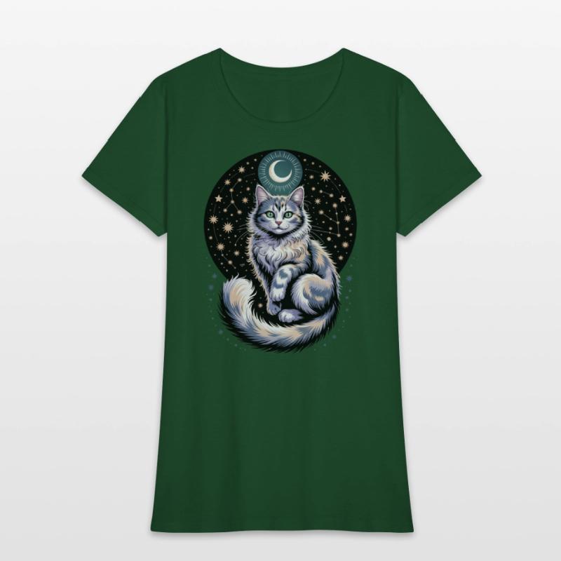 Celestial Cat with Stars and Moon