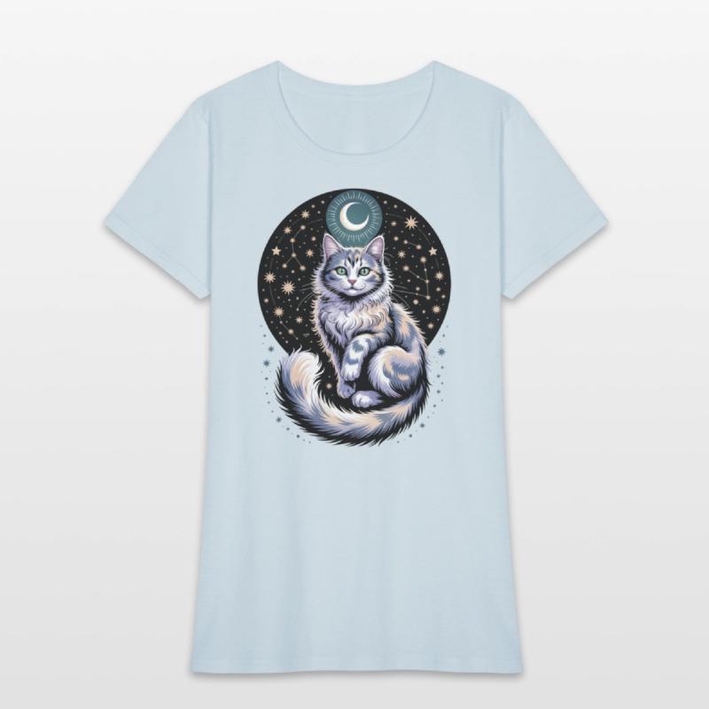 Celestial Cat with Stars and Moon