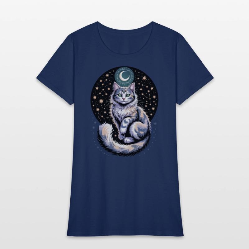 Celestial Cat with Stars and Moon