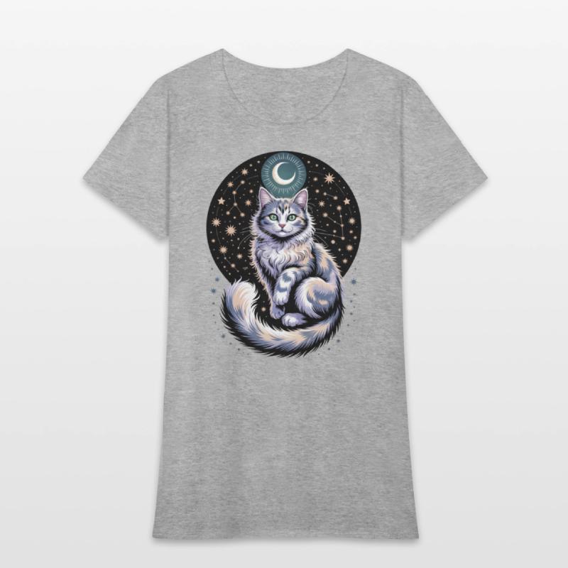 Celestial Cat with Stars and Moon