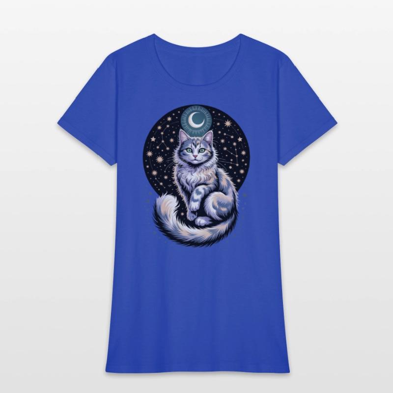 Celestial Cat with Stars and Moon