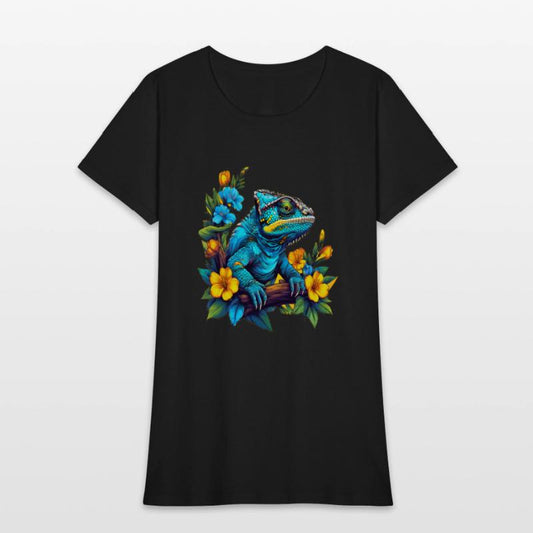 Chameleon Sitting on Branch Surrounded by Flowers