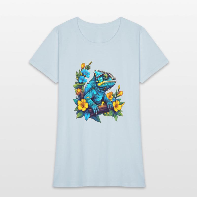 Chameleon Sitting on Branch Surrounded by Flowers