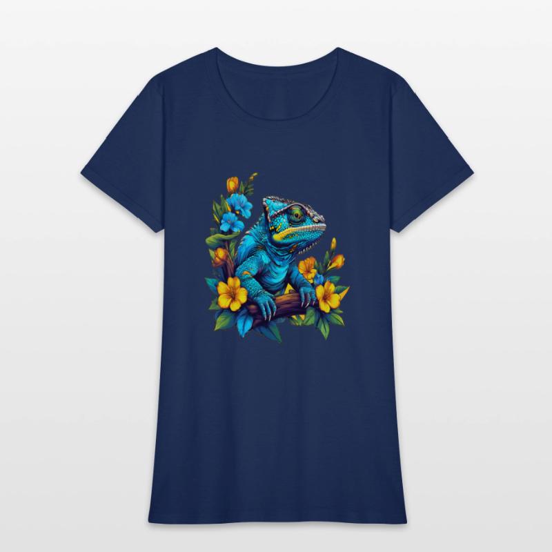 Chameleon Sitting on Branch Surrounded by Flowers