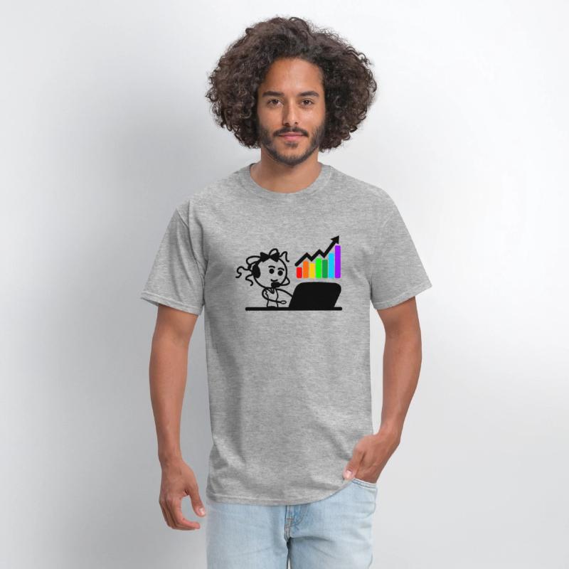 Colored chart happy girl or woman on laptop