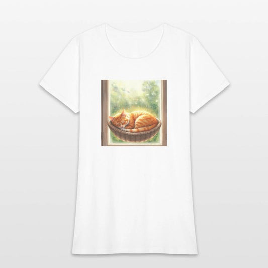 Cozy Cat Napping by Window Scene