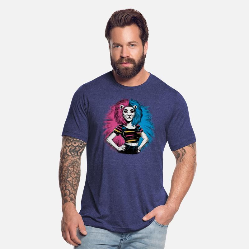 Punk Lion with pink and blue hair retro style for