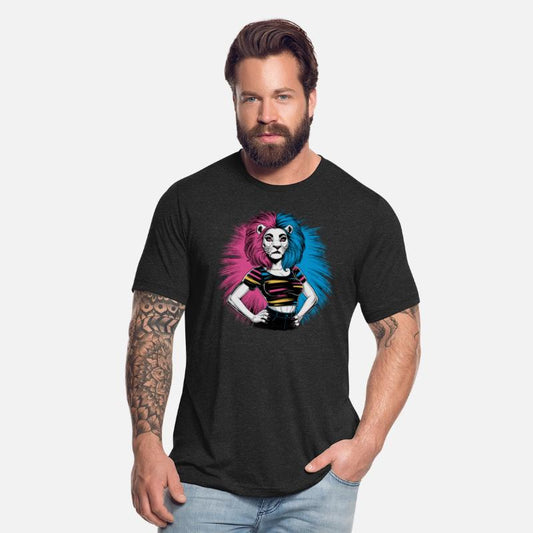 Punk Lion with pink and blue hair retro style for
