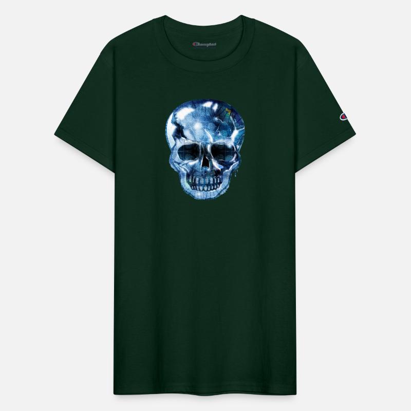 Skull with bluish shimmering reptile skin
