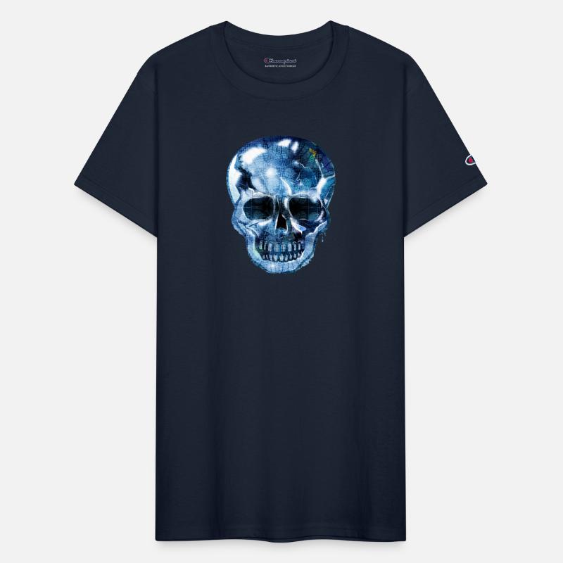 Skull with bluish shimmering reptile skin