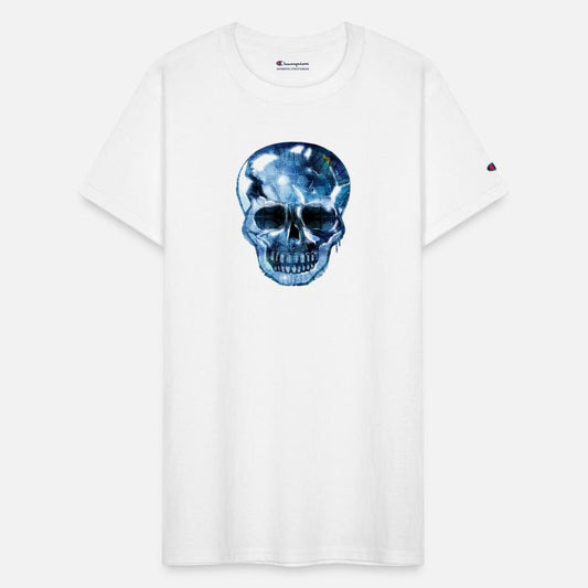 Skull with bluish shimmering reptile skin