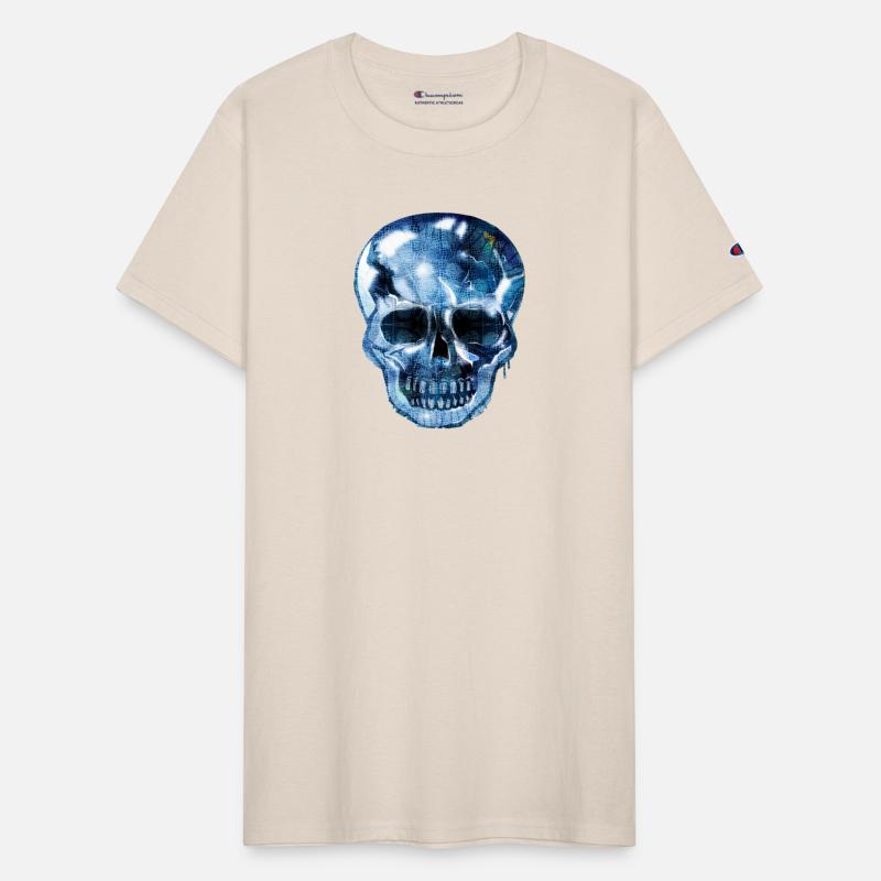 Skull with bluish shimmering reptile skin