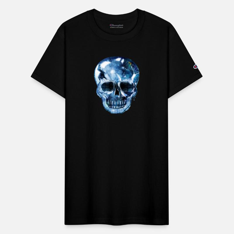 Skull with bluish shimmering reptile skin