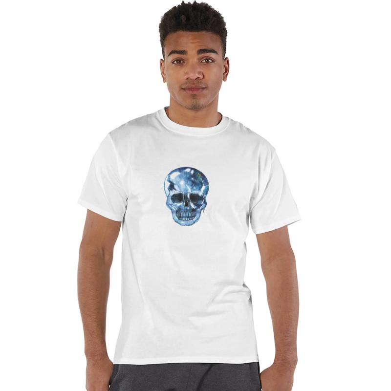 Skull with bluish shimmering reptile skin