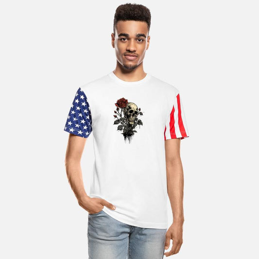 Skull with red rose love and death united