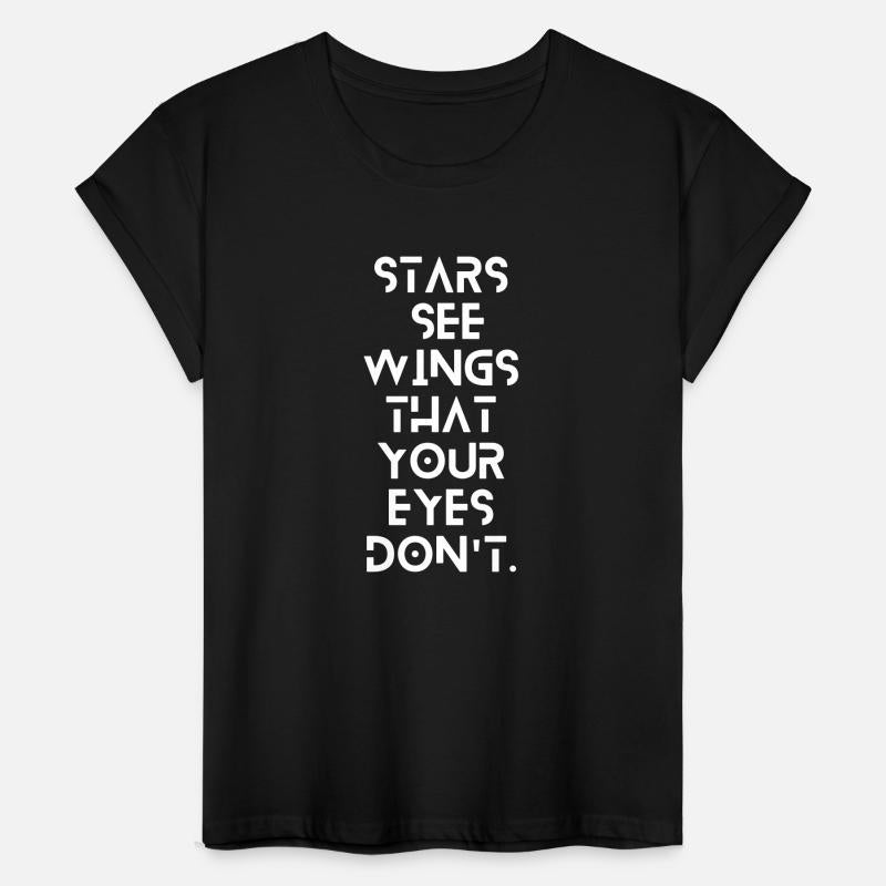 Stars See Wings—white on black.